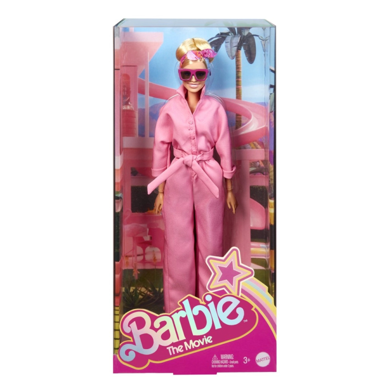 Barbie the movie margot robbie jako barbie – sběratelská panenka v růžovém overalovém stylu power