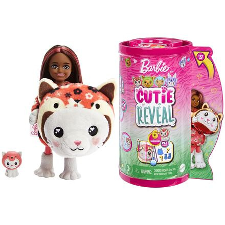 Barbie Cutie Reveal Chelsea v kostýmu kotě v červeném kostýmu pandy HRK27