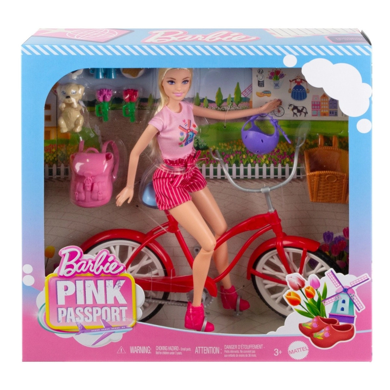 Barbie na kole se štěňátkem – cestovatelský set Růžový pas