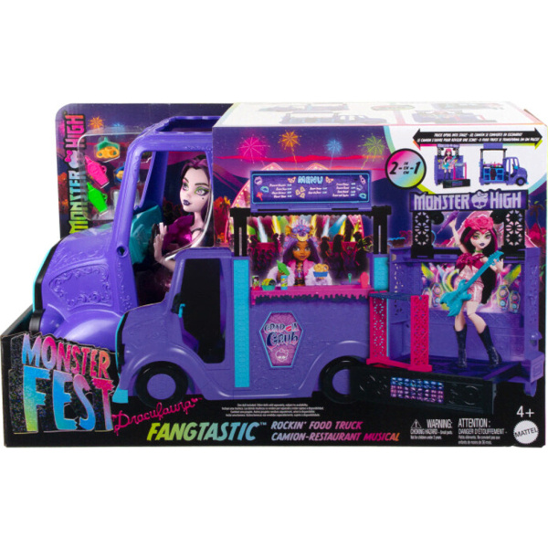 Mattel Monster High Doll Draculaura & Fangtastic Rockin' Food Truck Playset HXH83