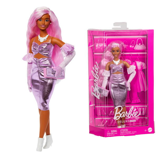 Mattel Barbie Deluxe Modelka Metalické Šaty