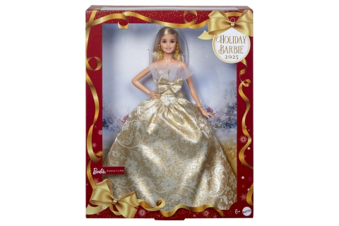 Barbie vánoční panenka blondýnka 2025