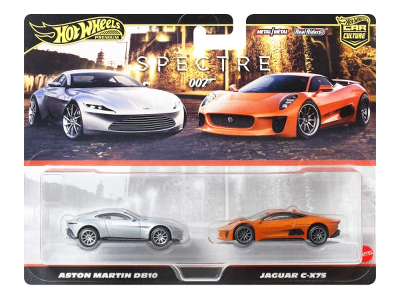 Hot Wheels Premium sada modelů Jaguar C-X75 a Aston Martin DB10 (James Bond)