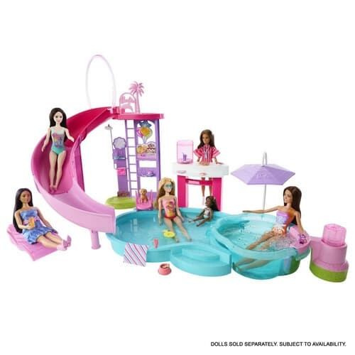 barbie bazén snů – herní set s tobogánem, vířivkou a snack barem