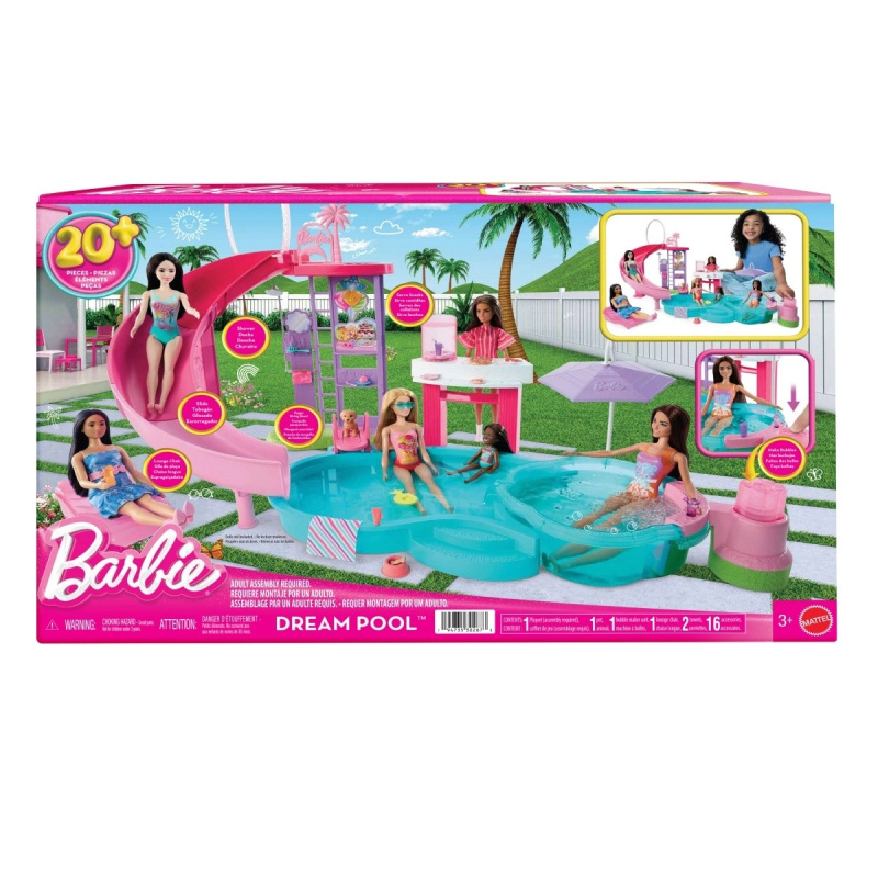 barbie bazén snů – herní set s tobogánem, vířivkou a snack barem