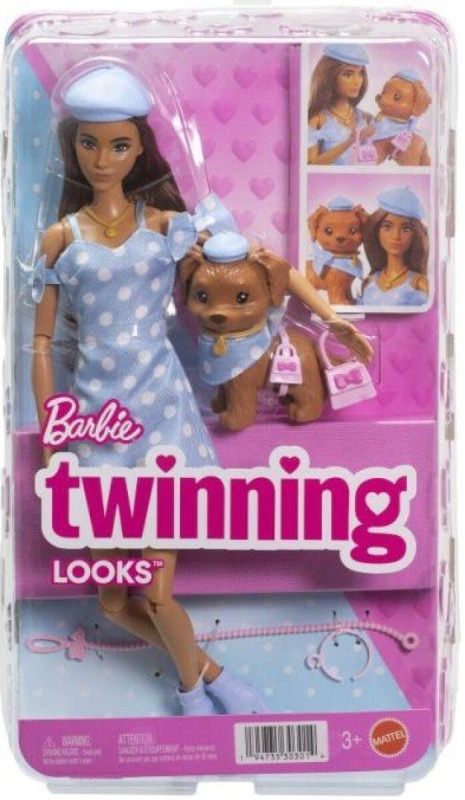barbie dvojí kostým – puntíky panenka s pejskem a doplňky