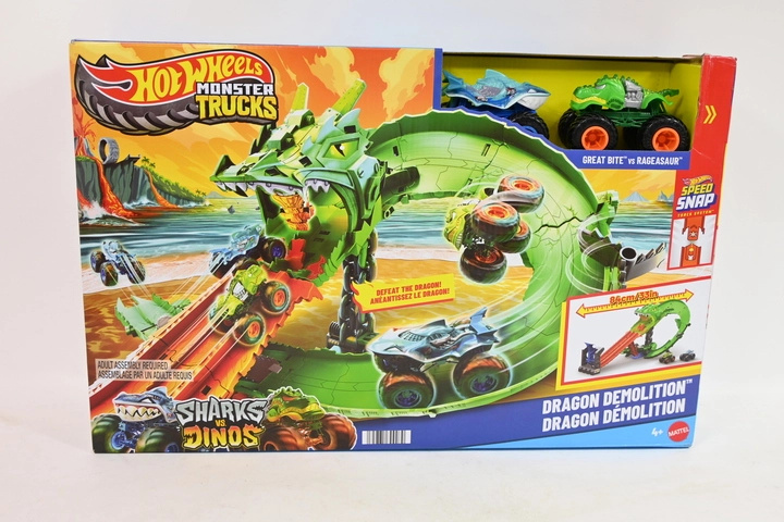 Hot Wheels monster trucky smocí závodní dráha se 2 auty