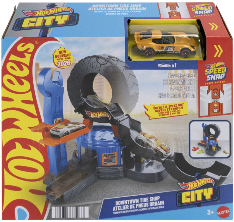 Hot Wheels City dílna s rozkládací pneumatikou a autíčkem