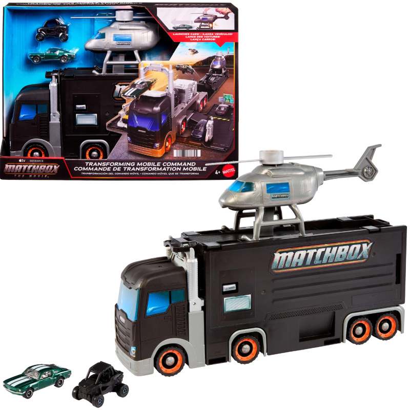 Matchbox mobilní velitelství – transformující transportní kamion s helikoptérou a 2 autíčky