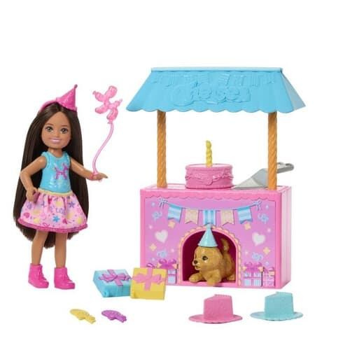 Mattel Barbie Club Chelsea narozeninové překvapení – sada s panenkou, pejskem a doplňky