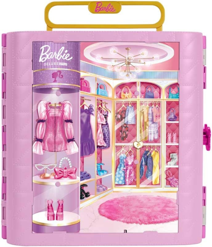 Mattel Barbie deluxe šatník na oblečky s toaletním stolkem a doplňky
