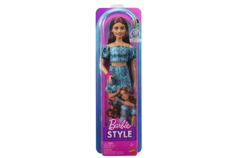 Mattel Barbie Fashionistas sběratelská panenka s tmavými vlasy v dvoudílném tyrkysovém outfitu