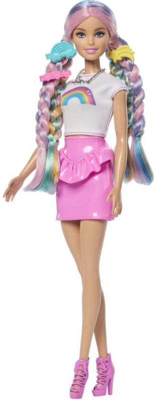 Barbie panenka s duhovými vlasy a třpytivým stylingem