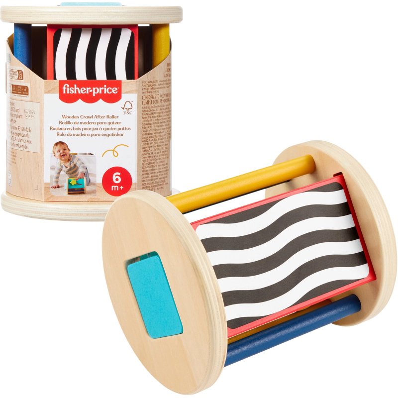 Fisher-Price dřevěný aktivizační váleček pro batolata (senzorická hračka)