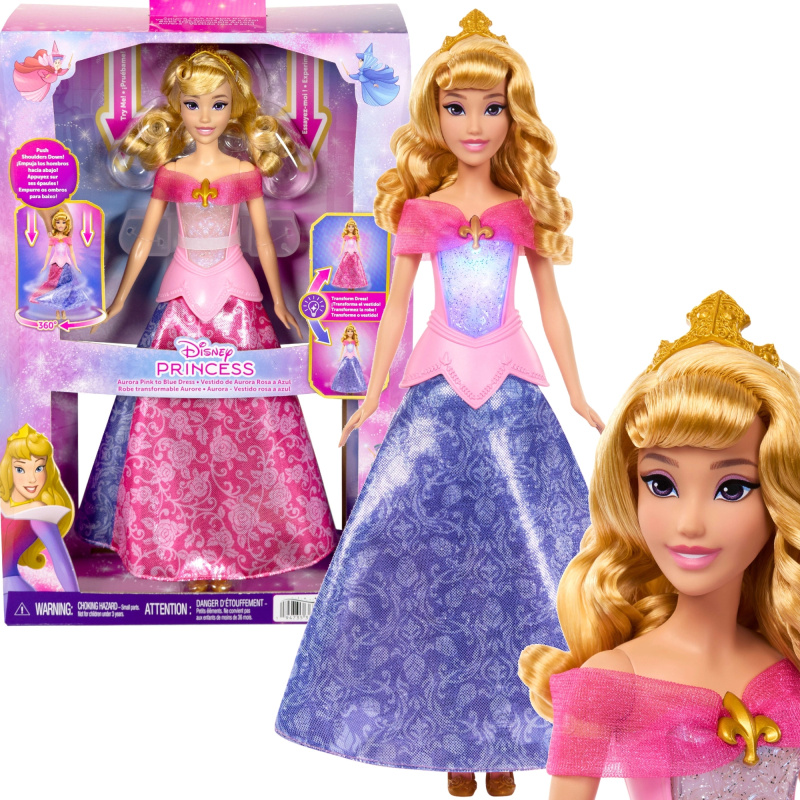 Mattel Disney Princess panenka Aurora se šaty 2v1 se změnou barvy 30 cm