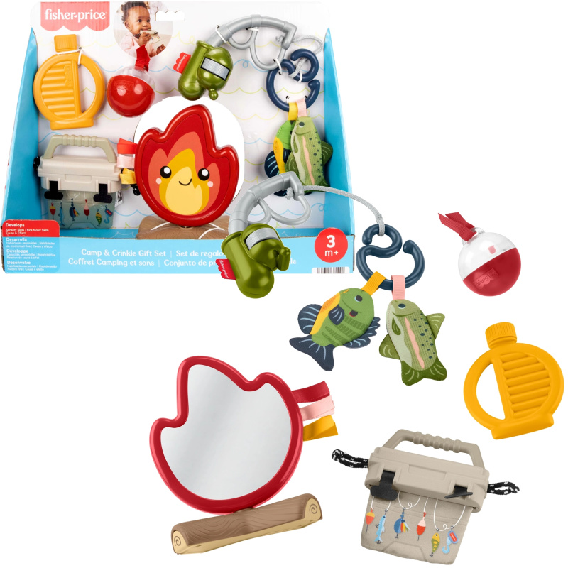 Fisher-Price dárkový senzorický set hraček pro miminko biwak malucha (kempování) – 7 dílů
