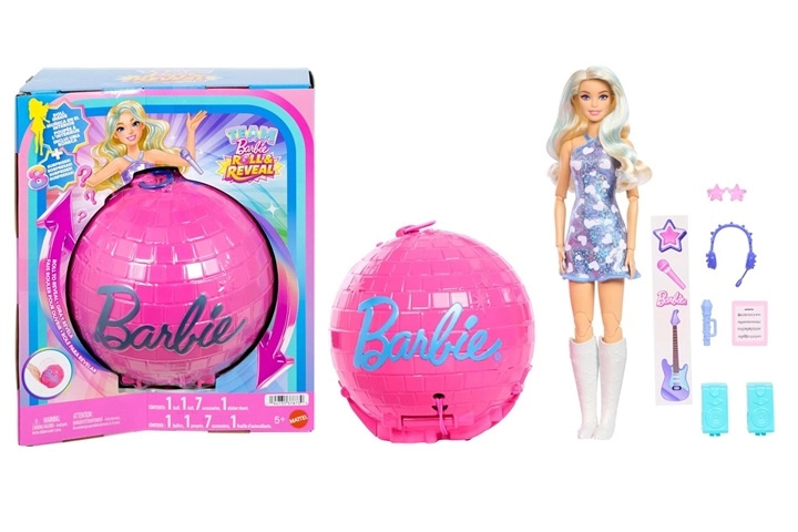 Barbie Team Roll and reveal popstar – panenka v kouli s překvapením