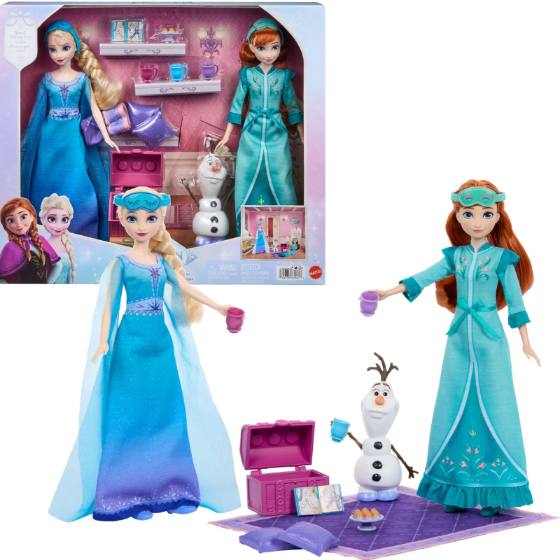Mattel Disney Frozen Párty v pyžamu – sada panenek Anna a Elsa s Olafem a doplňky