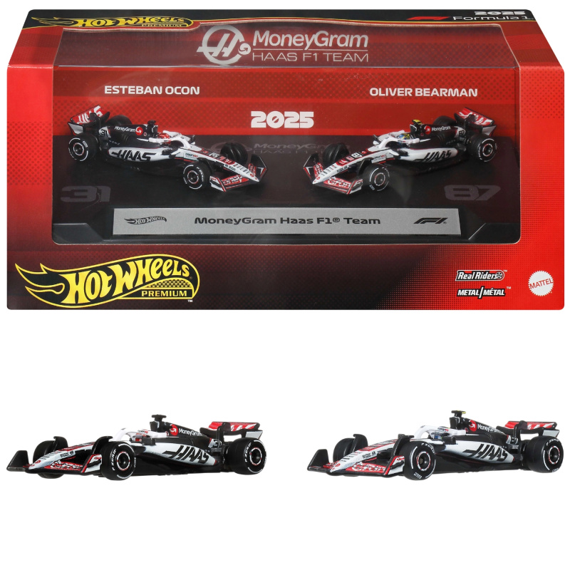 Hot Wheels Premium Formula 1 MoneyGram Haas sada 2 kovových modelů F1 Ocon a Bearman