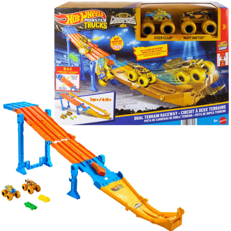 Hot Wheels monster trucks 2v1 závodní dráha dual terrain raceway + 2 monster trucky