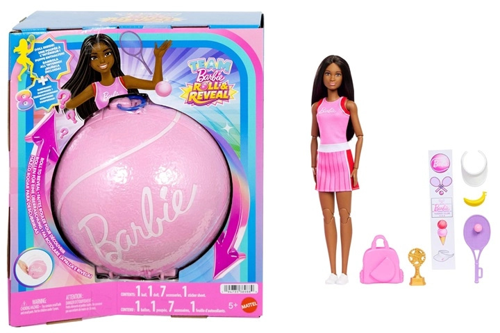 Barbie Team roll and reveal tenisistka – panenka v překvapivé kouli