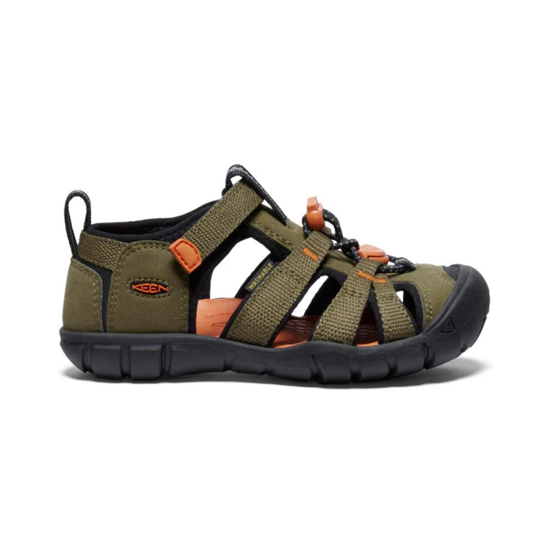 Chlapecké sandály KEEN SEACAMP II CNX dark olive/gold flame - 37