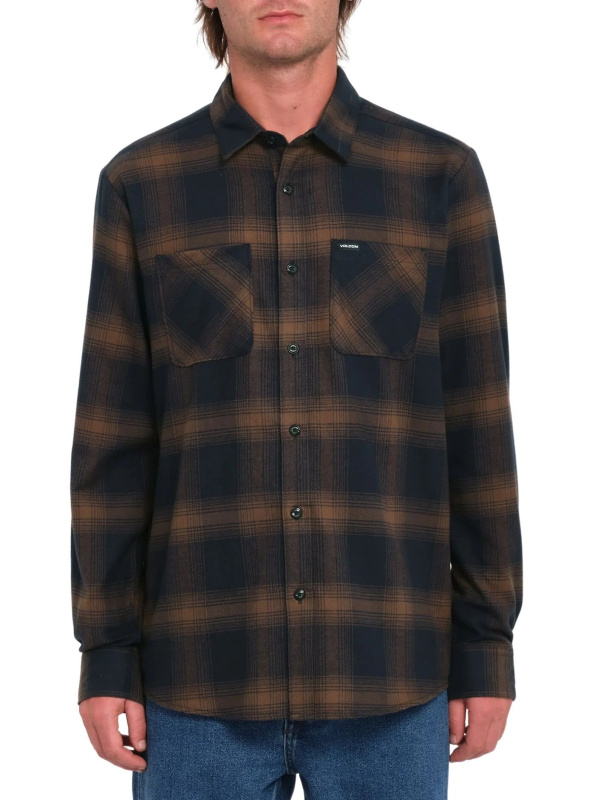 Volcom pánská košile Netastone Flannel Ls Dark Earth | Šedá | Velikost M
