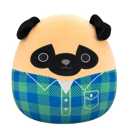 SQUISHMALLOWS Mops ve flanelové košili - Prince, 30 cm