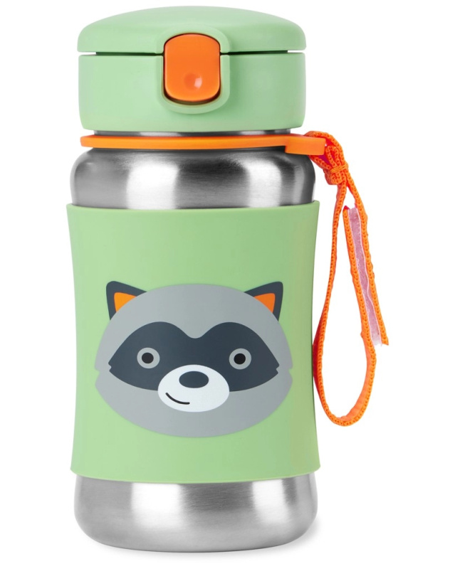 Skip Hop Spark Style nerezová láhev s brčkem na vodu medvídek mýval 350 ml 12m+