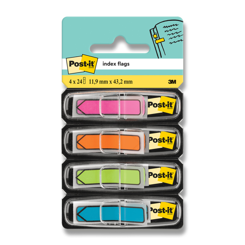 3M Post-it Index 684 - samolepicí záložky - 11,9×43,2 mm, 4×24 šipek, neonové barvy