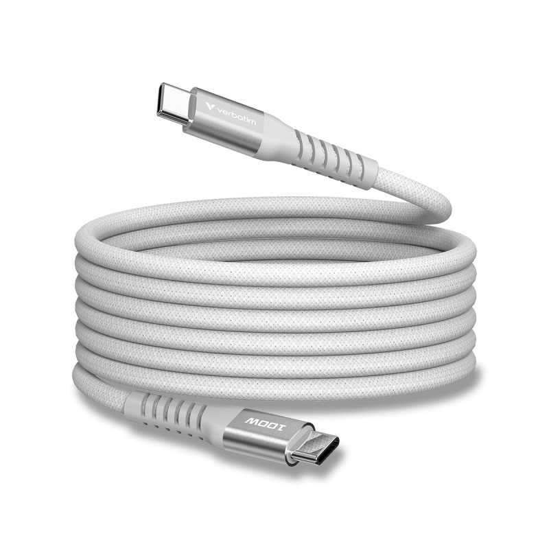Verbatim - magnetický USB kabel - USB-C / USB-C, 100 W, 1,2 m, bílý