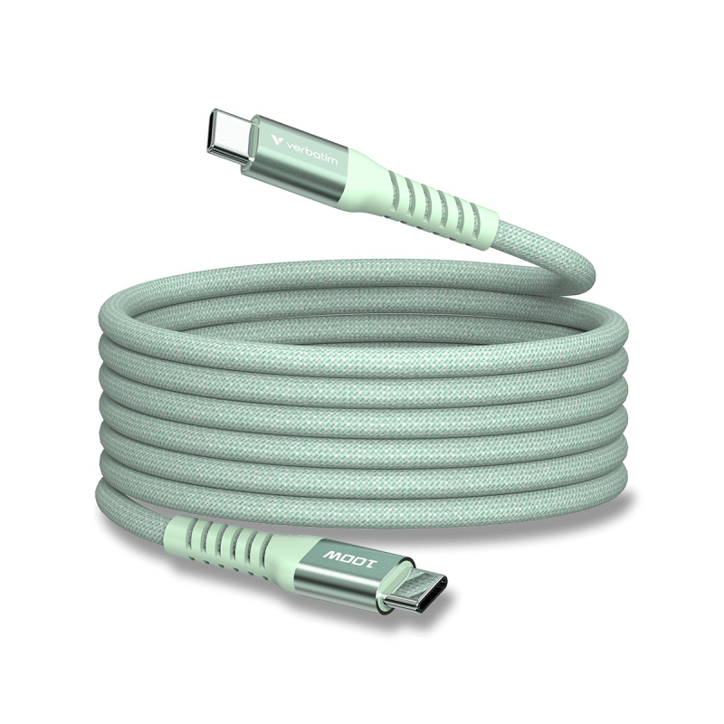 Verbatim - magnetický USB kabel - USB-C / USB-C, 100 W, 1,2 m, zelený