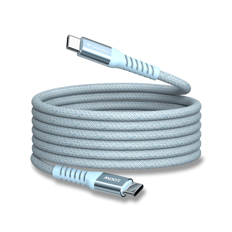 Verbatim - magnetický USB kabel - USB-C / USB-C, 100 W, 1,2 m, modrý