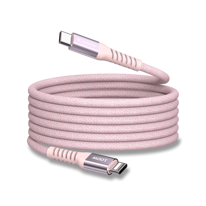 Verbatim - magnetický USB kabel - USB-C / USB-C, 100 W, 1,2 m, růžový