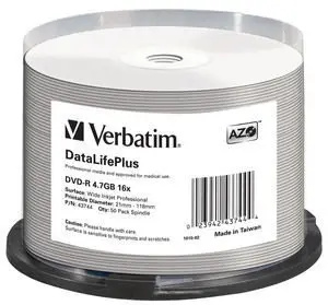 VERBATIM DVD-R(50 ks)Spindle/Printable/16x/4.7GB/WIDE PRINTABLE SURFACE NON-ID