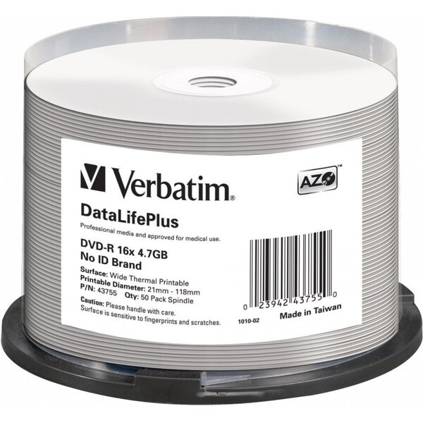 VERBATIM DVD-R(50 ks)/Spindle/16X/4.7GB/DataLife Plus Wide Thermal Professional  No ID Brand