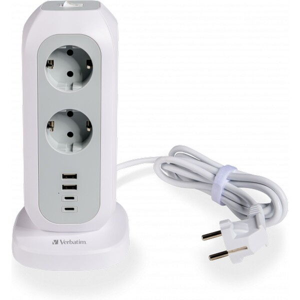 VERBATIM EU Power Tower EUPT-01 Nabíjecí stanice ,11x230V, 2xUSB-C, 2x USB-A Bílá