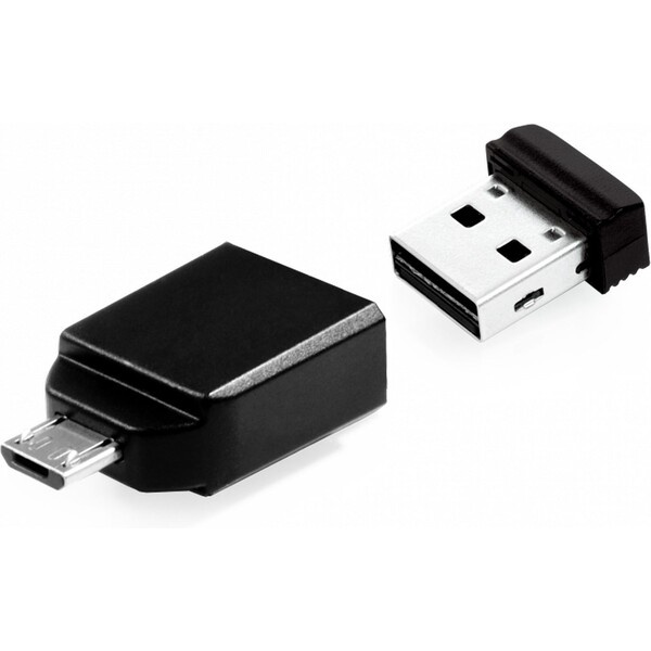 VERBATIM Flash Disk 32GB Store 'n' Stay Nano + micro USB OTG adaptér, USB 2.0, černý Černá
