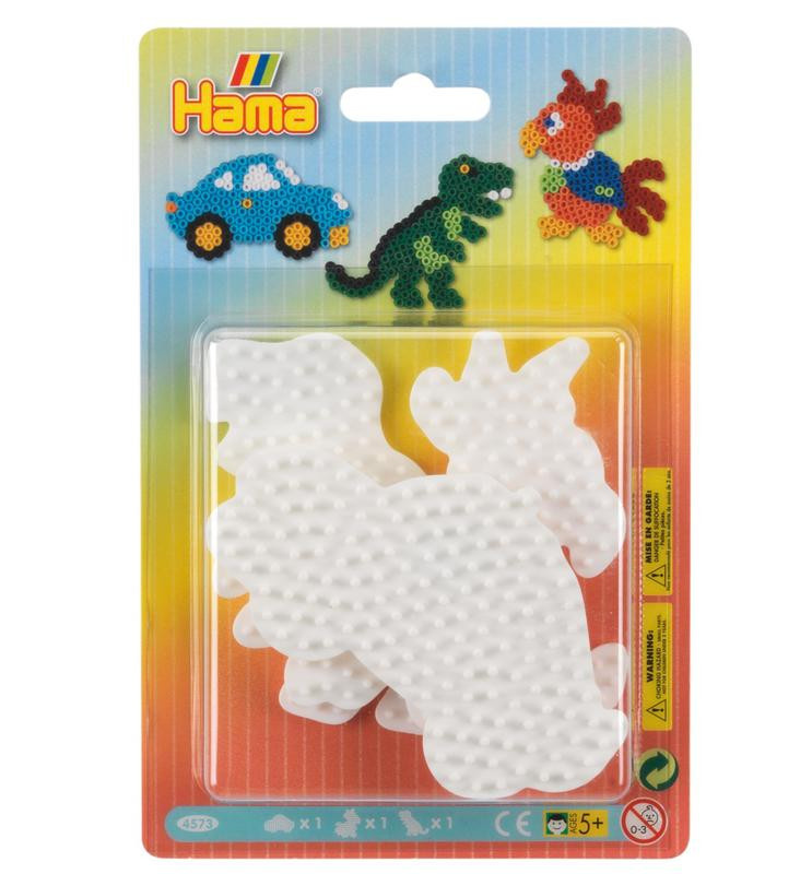 Hama zažehlovací korálky - MIDI Podložka, 3ks Auto, papoušek, dinosaurus