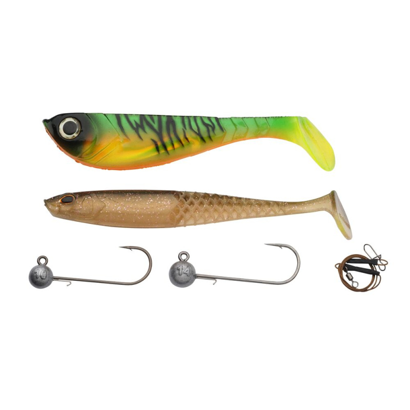 Berkley sada nástrah a jigových hlaviček powerbait pike jig pro pack dark water 5 ks 14+15 cm 10+14 g
