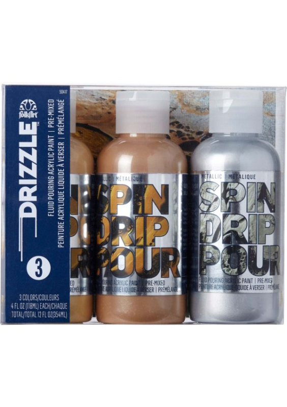 FolkArt Drizzle Premium mad metallic - Sada akrylových barev pro pouring Folkart