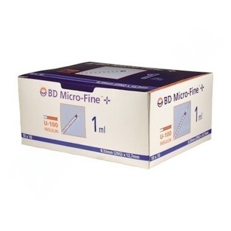 BD MICRO-FINE PLUS STERILNÍ INZULÍNOVÉ STŘÍKAČKY 1ML U-100 S INTEGROVANOU JEHLOU 29GX12,7MM/100KS