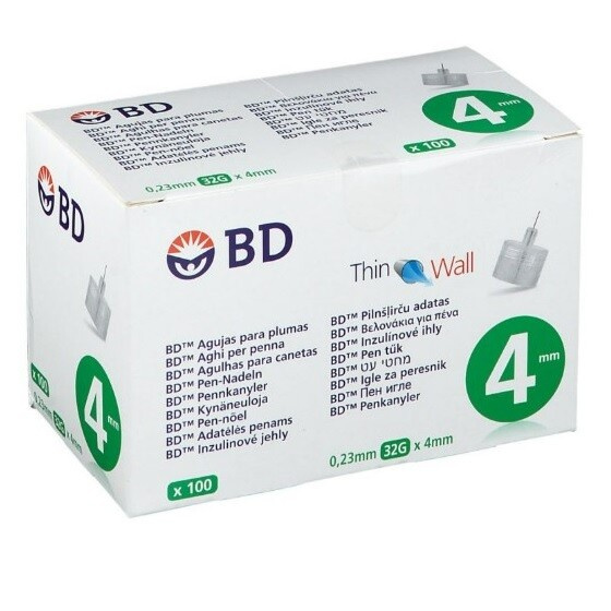 BECTON DICKINSON Inzulinové jehly 4mm x 32G tenkostěnné 100ks