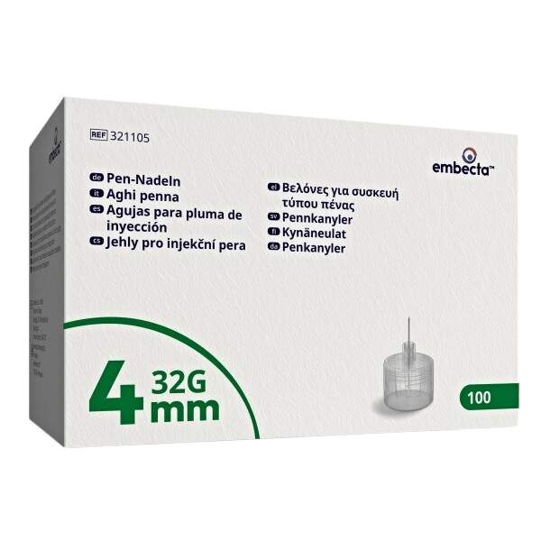 embecta Jehly pro injekční pera 4mm, 32G, 3bevel, TW, 100ct