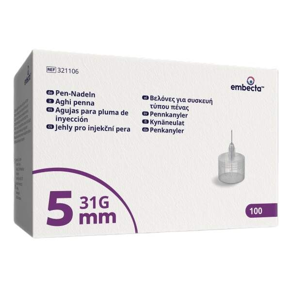 embecta Jehly pro injekční pera 5mm, 31G, 3bevel, TW, 100ct