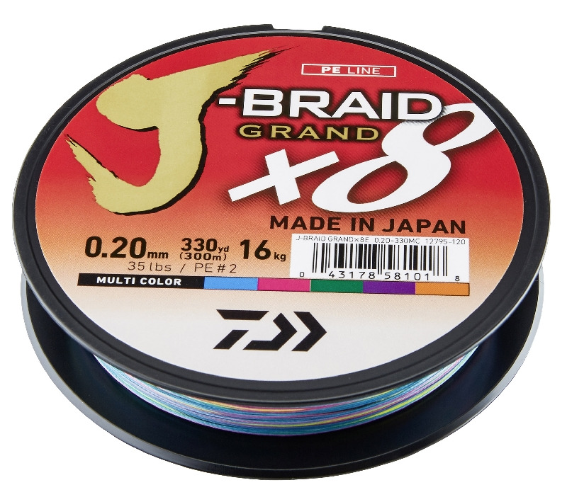 Daiwa splétaná šňůra j-braid 8 grand mutlibarva 150 m-průměr 0,06 mm / nosnost 5 kg