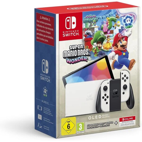 Konzole Nintendo Switch OLED bílý + Super Mario Bros. Wonder + 12M NSO