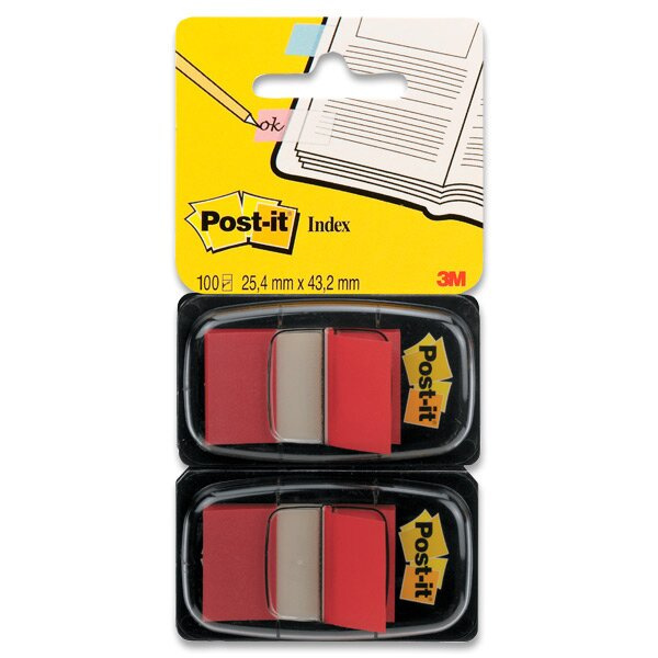 Samolepicí popisovatelné záložky 3M Post-it, 2 x 50 záložek červené