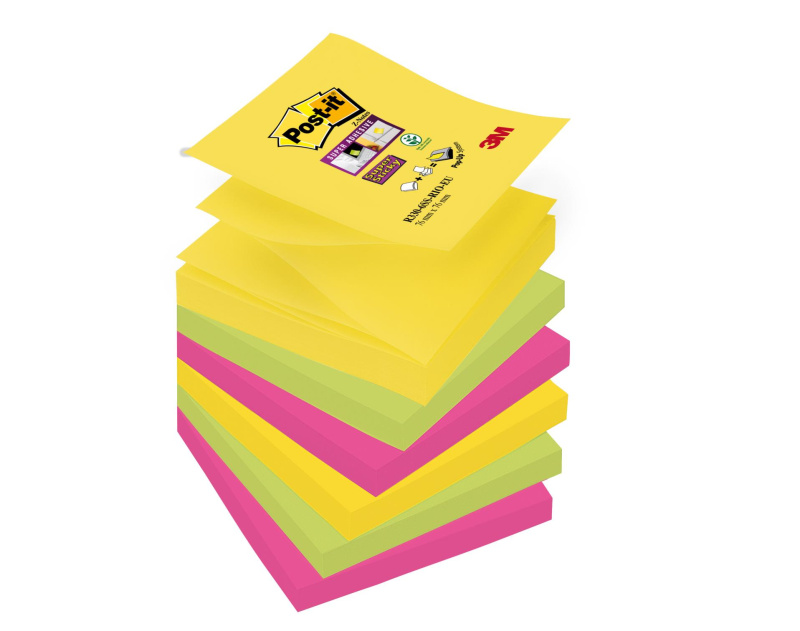 Poznámkové samolepicí Z-bločky Post-it Super Sticky Rio - 7,6 x 7, 6 cm, 5 barev, 6 x 90 ks