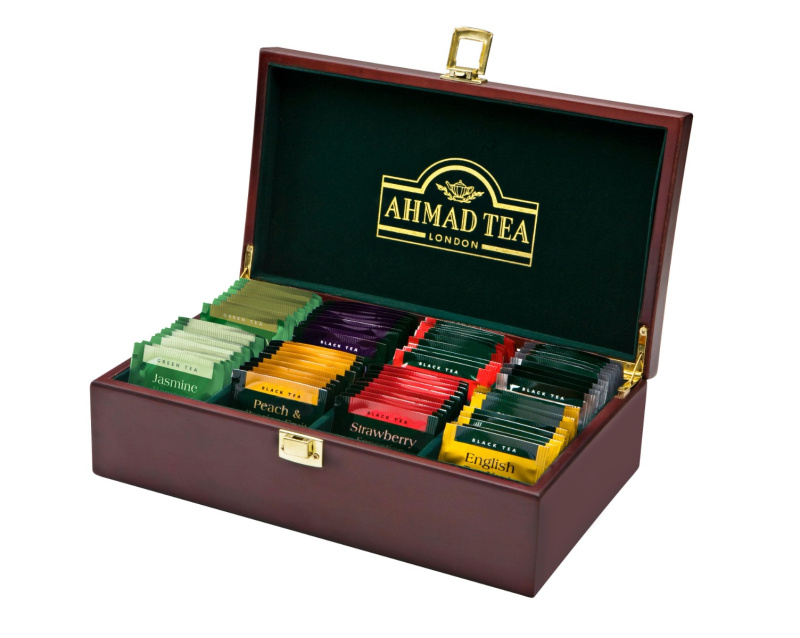 AHMAD TEA Tea Keeper dřevěná kazeta černých a zelených čajů 80 sáčků